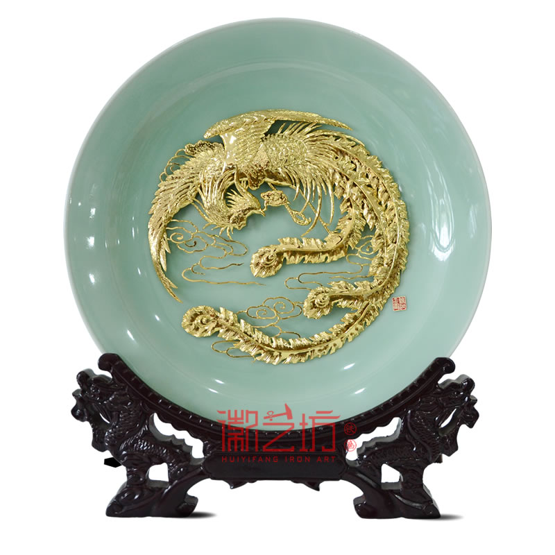 金鳳凰龍泉青瓷蕪湖鐵畫擺件 國家級(jí)非物質(zhì)文化遺產(chǎn)安徽特色手工藝術(shù)品