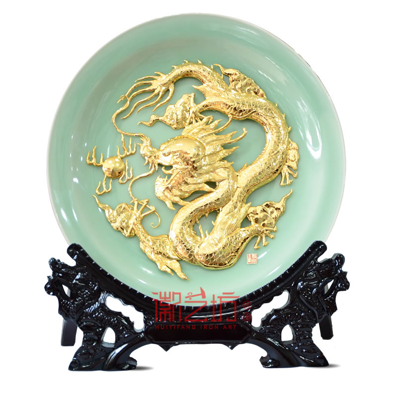 金龍龍泉青瓷蕪湖鐵畫擺件 國家級(jí)非物質(zhì)文化遺產(chǎn)安徽特色手工藝術(shù)品