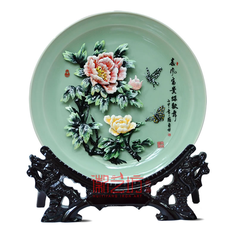 彩色牡丹青瓷擺件鐵畫 家居辦公精致擺設(shè) 國家級(jí)非遺手工藝術(shù)品