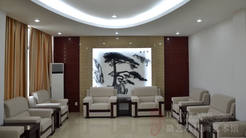 肥西消防定制的會客廳背景墻壁畫迎客松鐵畫2