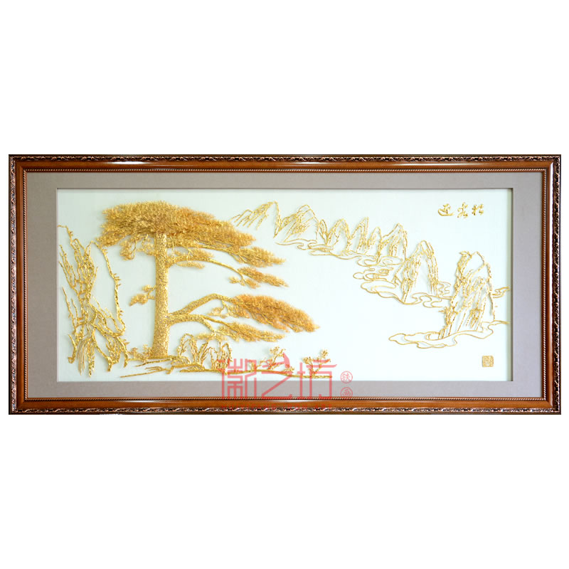 金畫迎客松鍍24K金蕪湖鐵畫大廳會客廳辦公室裝飾壁畫 徽藝坊品牌