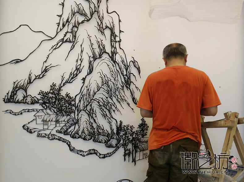 自然美鉆蕪湖旗艦店VIP茶室壁畫安裝現(xiàn)場