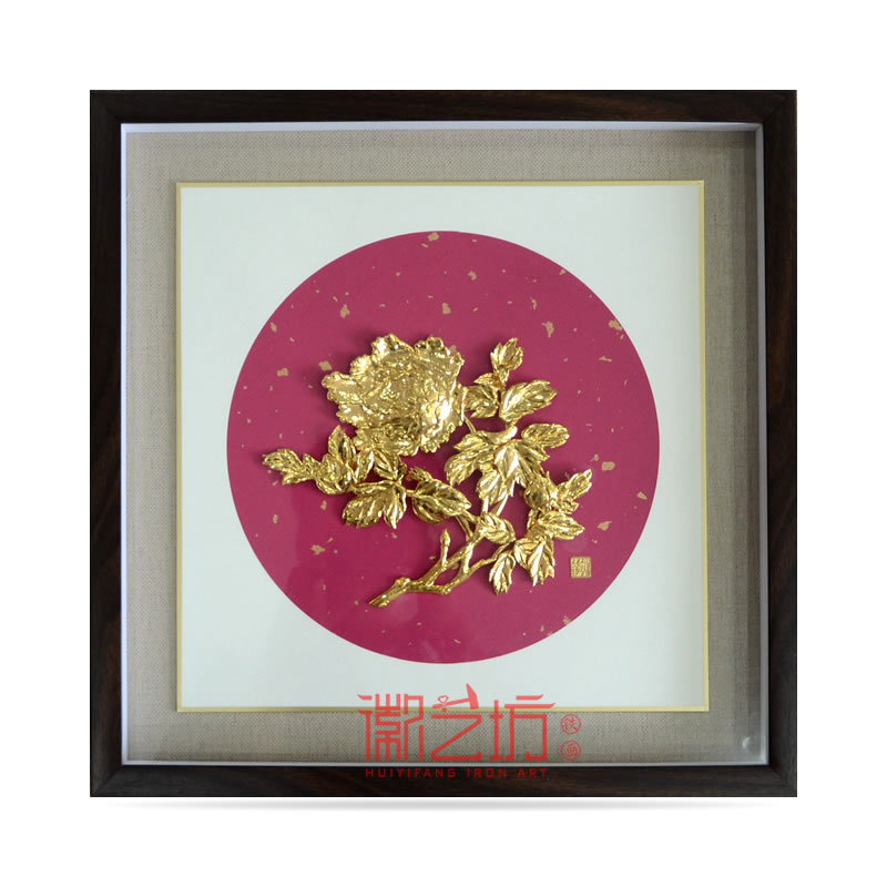 牡丹金畫鍍24K金蕪湖鐵畫 國家級非遺純正手工藝術裝飾掛畫