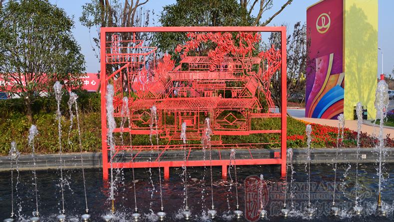 萬達(dá)文化旅游城售樓處廣場定制的合肥八景雙面透雕景觀鐵畫