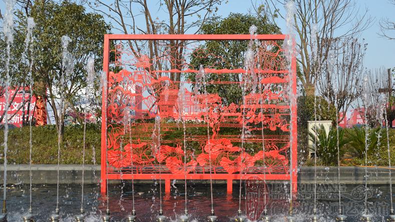 萬(wàn)達(dá)文化旅游城售樓處廣場(chǎng)定制的合肥八景雙面透雕景觀(guān)鐵畫(huà)