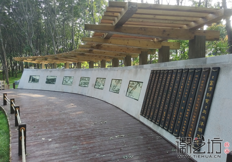 景區(qū)文化墻——古堰洪澤湖定制戶外防洪大堤工程演示鐵畫