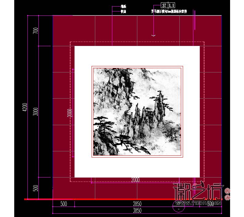 合肥交通銀行裝飾壁畫《黃山風(fēng)景》設(shè)計圖