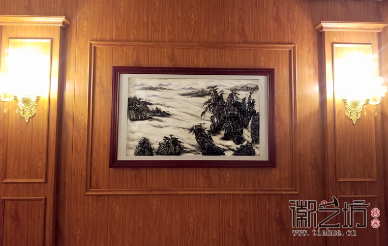 黃山風(fēng)景 上海宇培國際接待大廳彩繪淺浮雕裝飾鐵畫定制案例