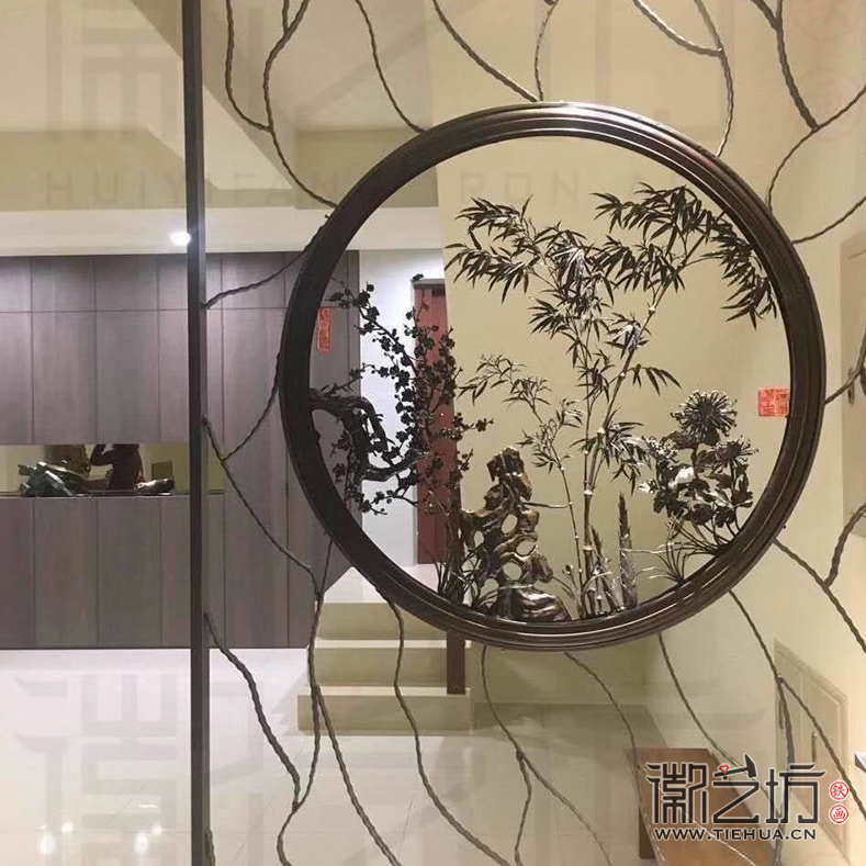 臺灣客戶定制家居屏風 梅蘭竹菊四君子雙面透雕鐵畫