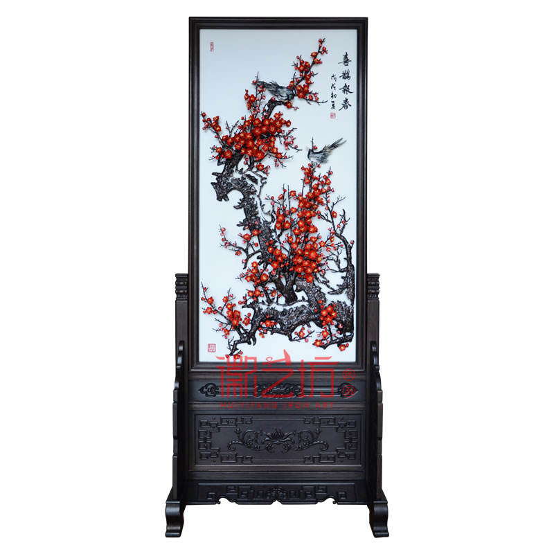 喜鵲報春彩色蕪湖鐵畫 家庭辦公隔斷屏風 非遺技藝純手工制作
