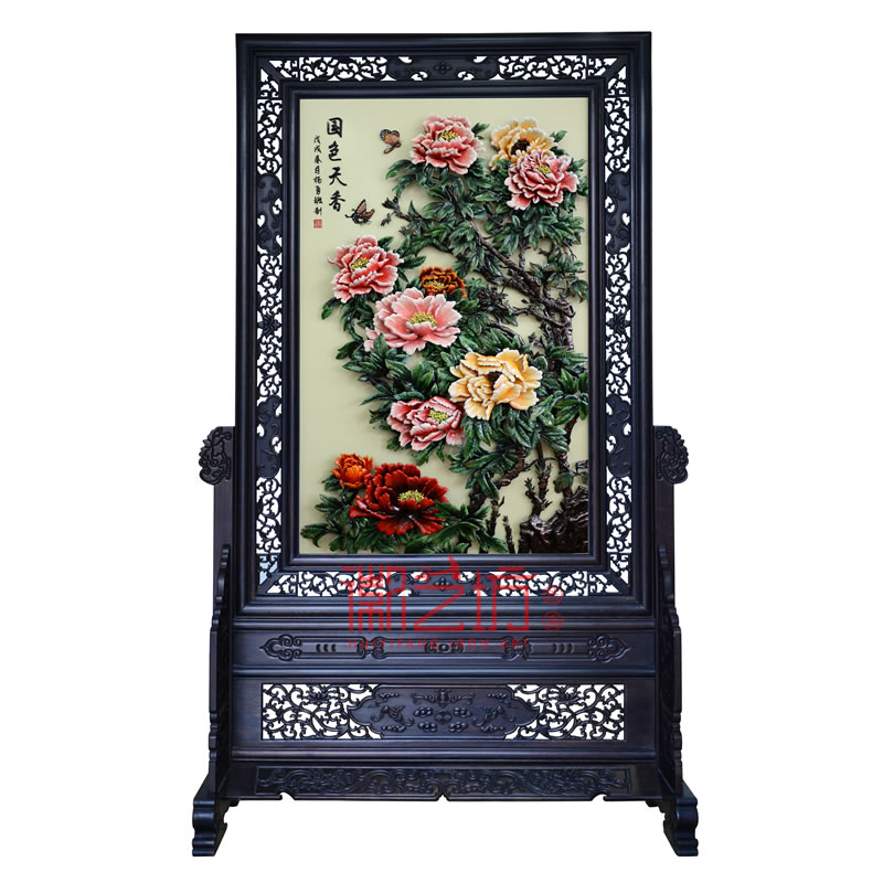 國色天香牡丹彩色蕪湖鐵畫 家庭辦公隔斷屏風 非遺技藝純手工制作