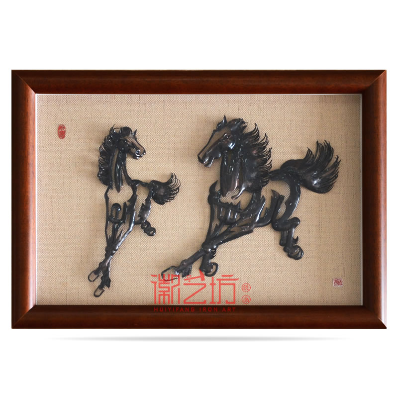 經(jīng)典蕪湖鐵畫擺件雙馬圖寓意齊頭并進合作共贏 安徽特色手工藝術品國家非遺